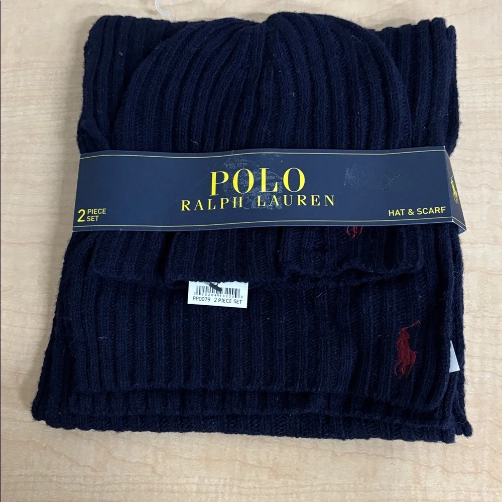 Polo Ralph Lauren Ribbed Beanie Hat and Scarf Set